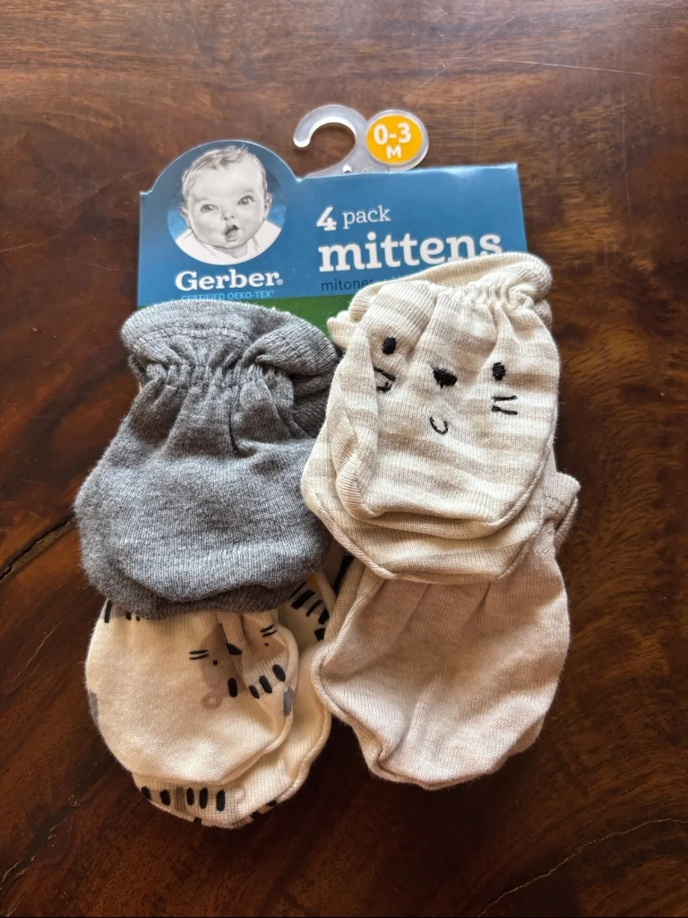 Gerber Neutral Baby Mittens Set in Gray and Cream